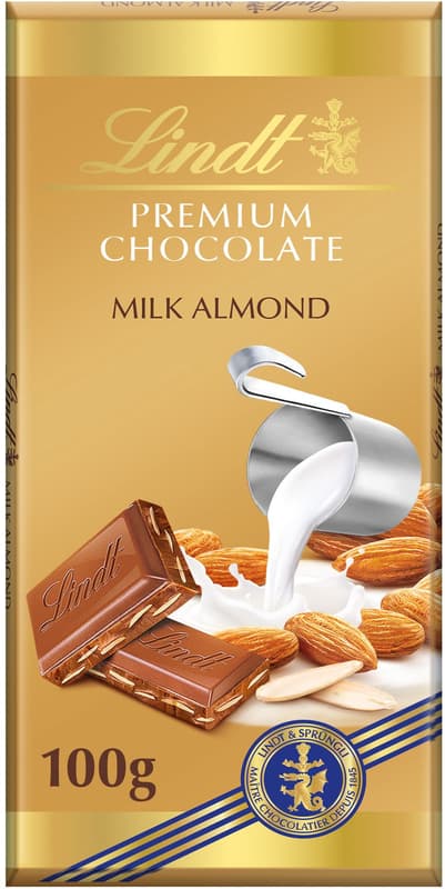 Lindt Gold Tablet Premium Milk Chocolate with Whole Almonds