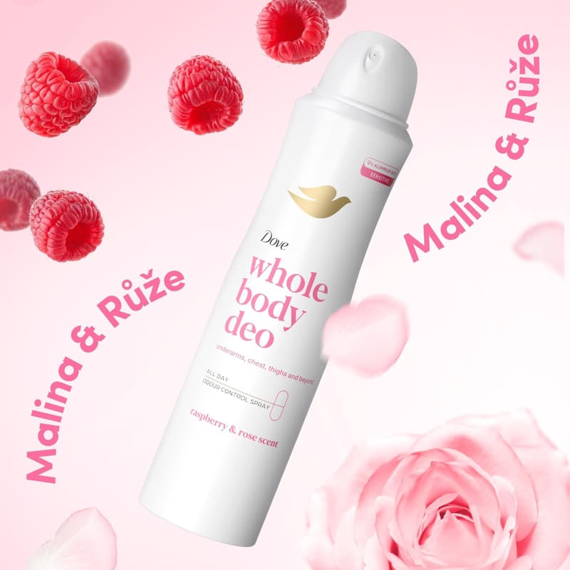 Dove Malina & Růže deodorant sprej na celé tělo