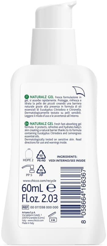 Chicco Mosquito Repellent Gel, protective and refreshing, 97% natural ingredients, 60 ml, 2m+