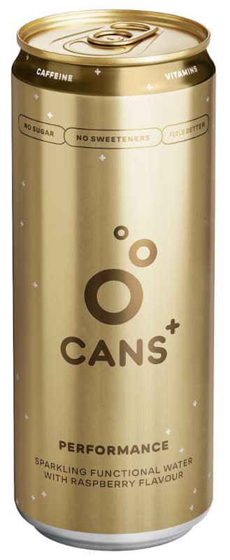 Cans+ Performance sparkling functional drink with raspberry flavor