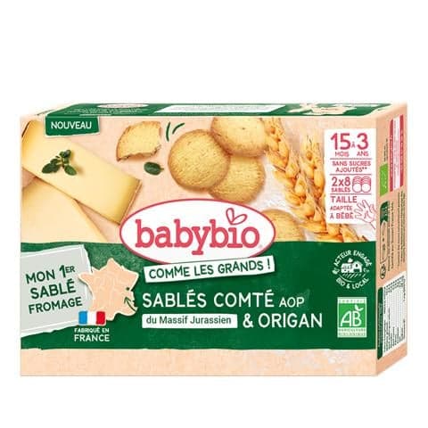 Babybio Crispy Sablé cookies with comté cheese and oregano