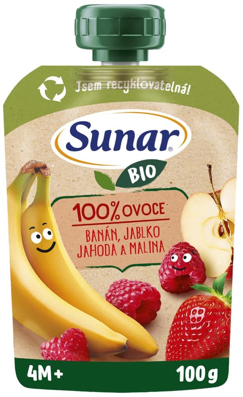 Sunar BIO Fruit pouch banana, apple, strawberry, raspberry