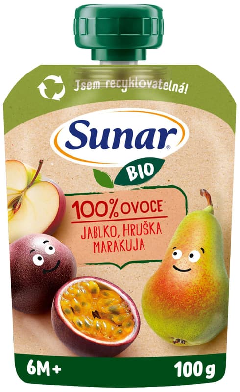 Sunar BIO Ovocná kapsička jablko, hruška, marakuja