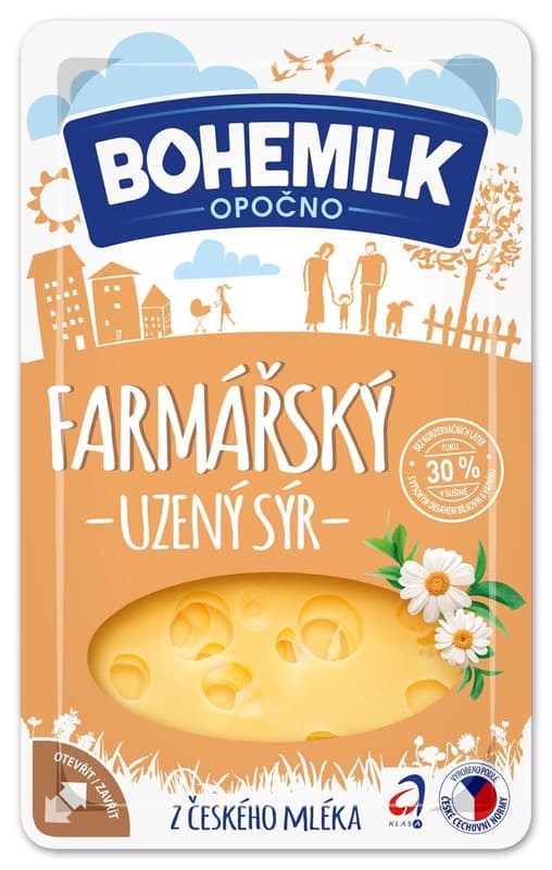 Bohemilk Farmářský sýr s oky uzený plátky