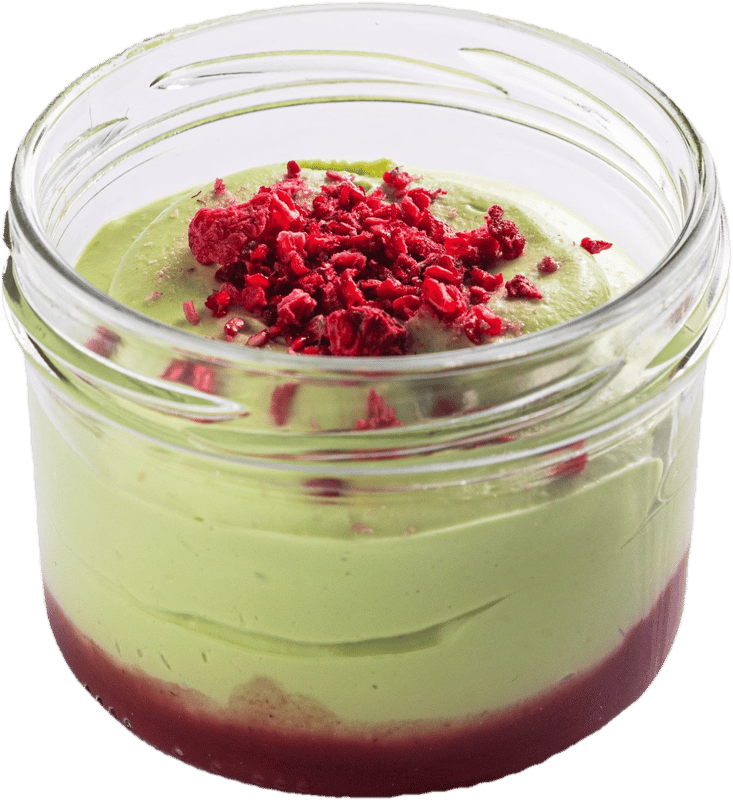 Pistachio cheesecake with raspberries