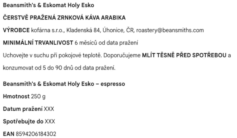 Beansmith's & Eskomat Holy Esko espresso zrnková káva