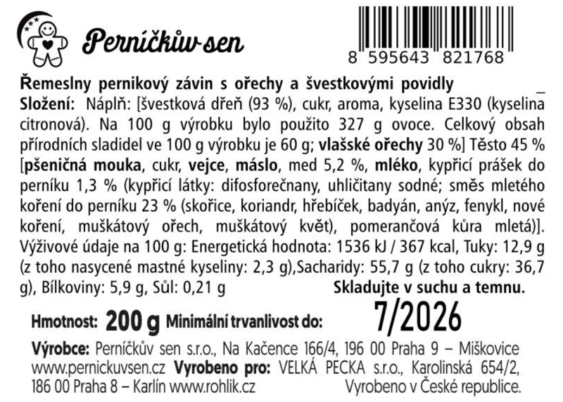 Rohlik.cz Řemeslný perníkový závin s ořechy a švestkovými povidly