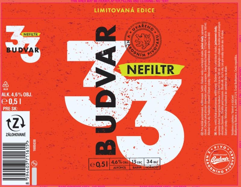 Budvar 33 Pale lager unfiltred 4×0,5 l can