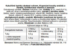 Marks & Spencer Kukuřičné lupínky obalené cukrem, křupavými kousky arašídů a medem, fortifikované vitamíny a železem