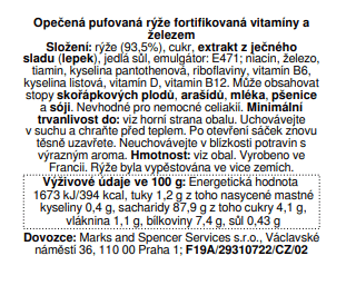 Marks & Spencer Opečená pufovaná rýže fortifikovaná vitamíny a železem