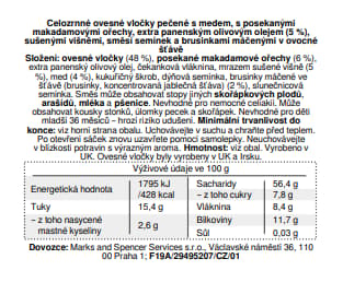 Marks & Spencer Celozrnné ovesné vločky s medem, makadamy, višněmi a brusinkami