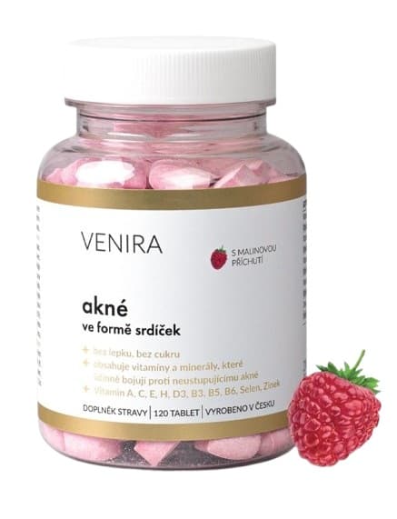 Venira Akné ve formě srdíček malina tbl.120