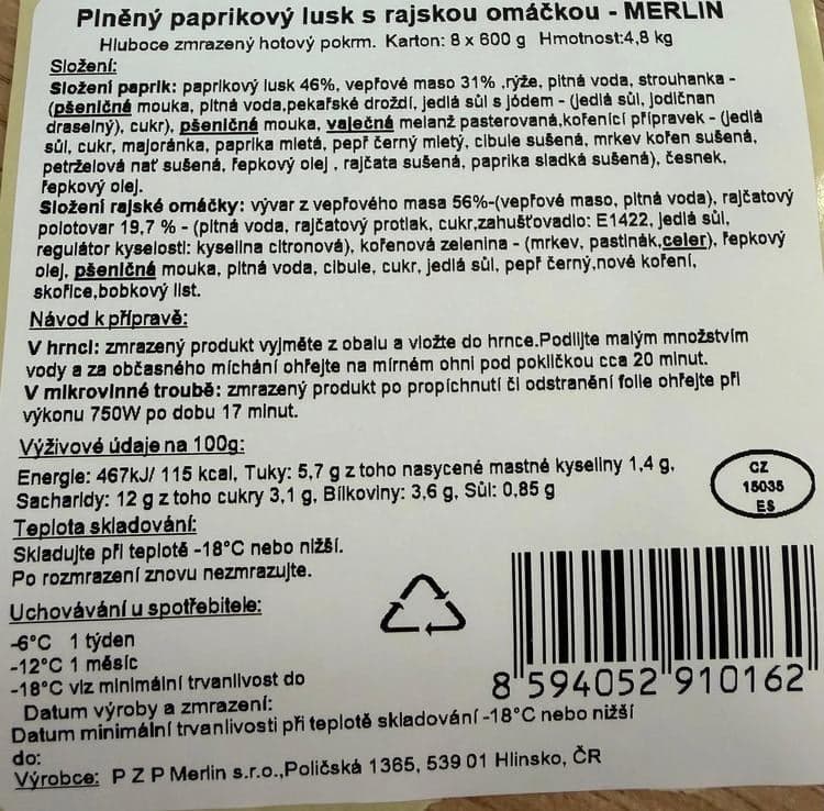 PZP Merlin Plněný paprikový lusk s rajskou omáčkou