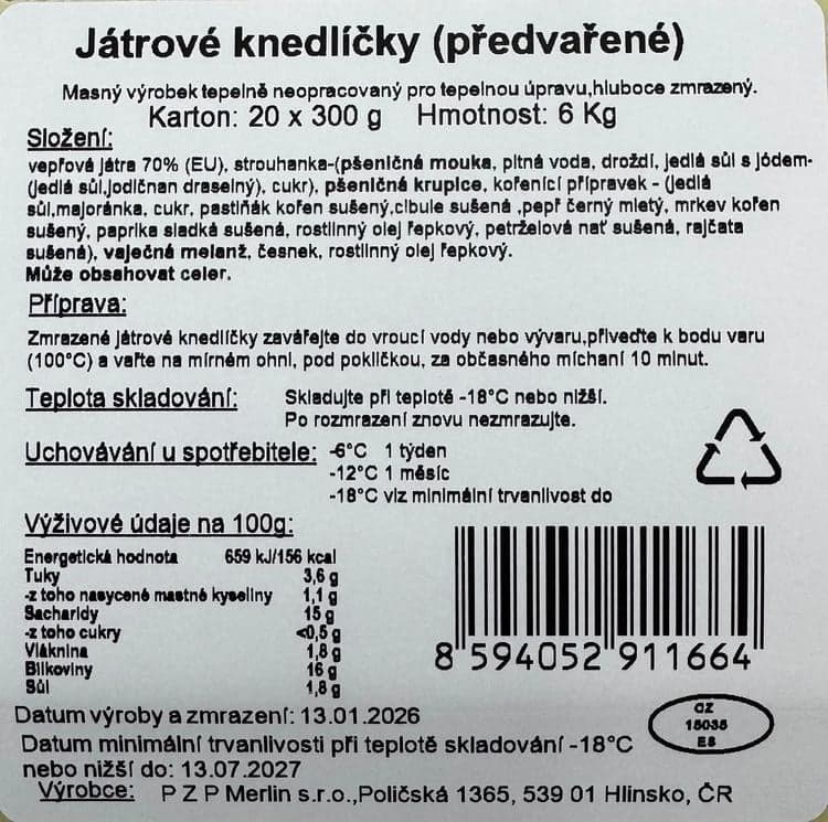 PZP Merlin Játrové knedlíčky