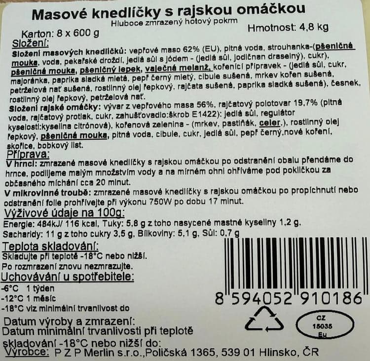 PZP Merlin Masové knedlíčky s rajskou omáčkou