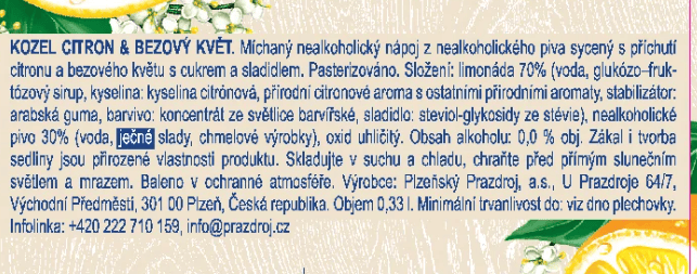 Velkopopovický Kozel Non-Alcoholic Beer Lemon & Elderflower 4 x 0.5L Can