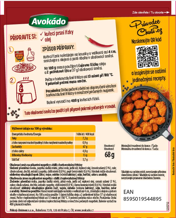Avokádo Air fryer Koření na nugetky pikantní s chilli