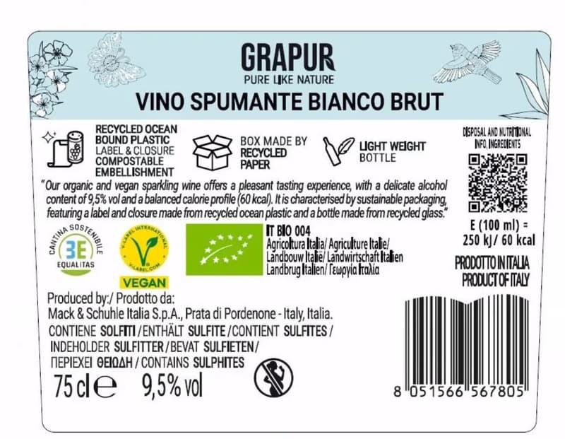 Grapur Vino Bianco Spumante Brut Organic