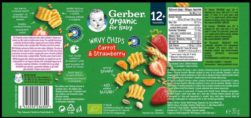 Gerber Organic BIO Wavy chips mrkev a jahoda