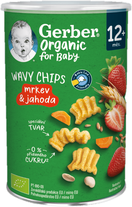 Gerber Organic BIO Wavy chips mrkev a jahoda