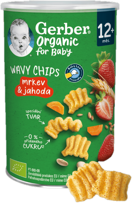 Gerber Organic BIO Wavy chips mrkev a jahoda