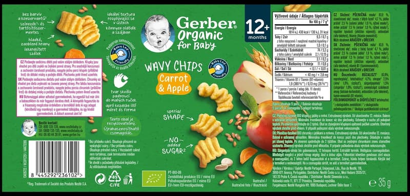 Gerber Organic BIO Wavy chips mrkev a jablko