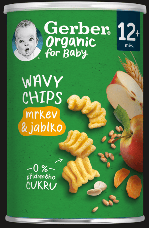 Gerber Organic BIO Wavy chips mrkev a jablko