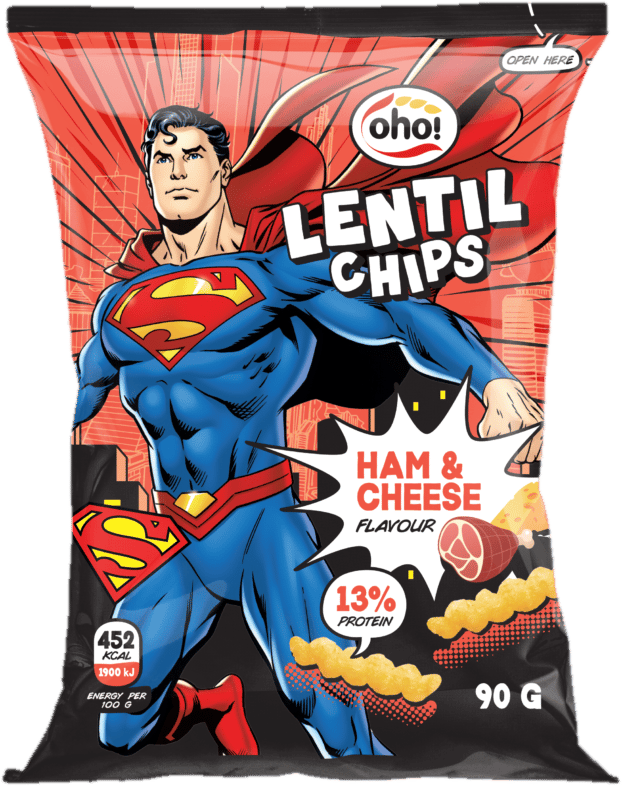 Oho Čočkové chipsy šunka a sýr Superman