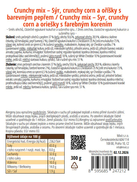 Mixit Crunchy mix – Sýr, crunchy corn a oříšky s barevným pepřem