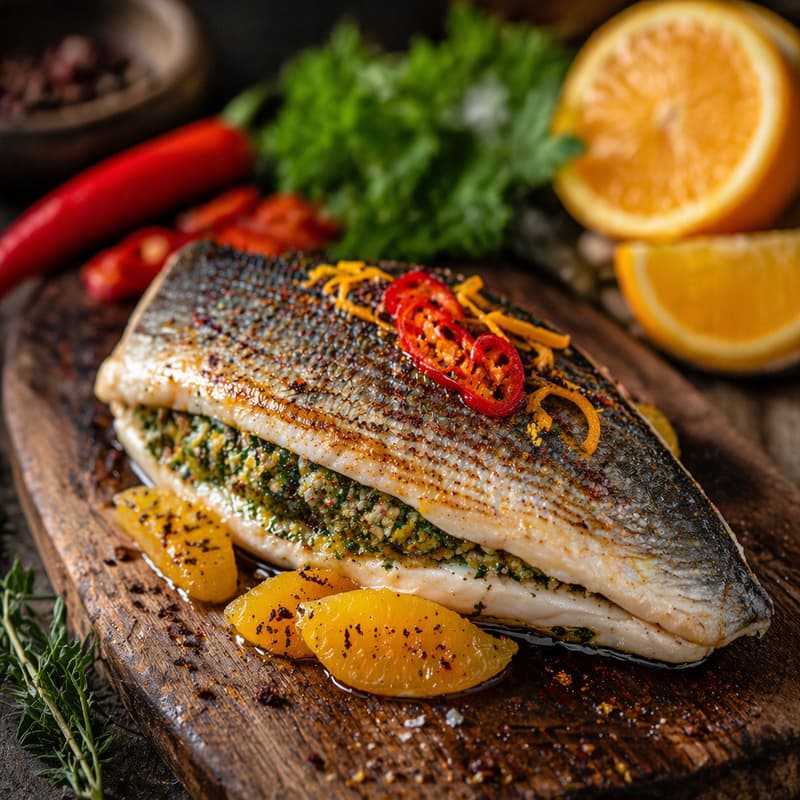 Oceans Filet pražmy s bylinkovou fáší, chilli, pomerančem a uzeným pepřem
