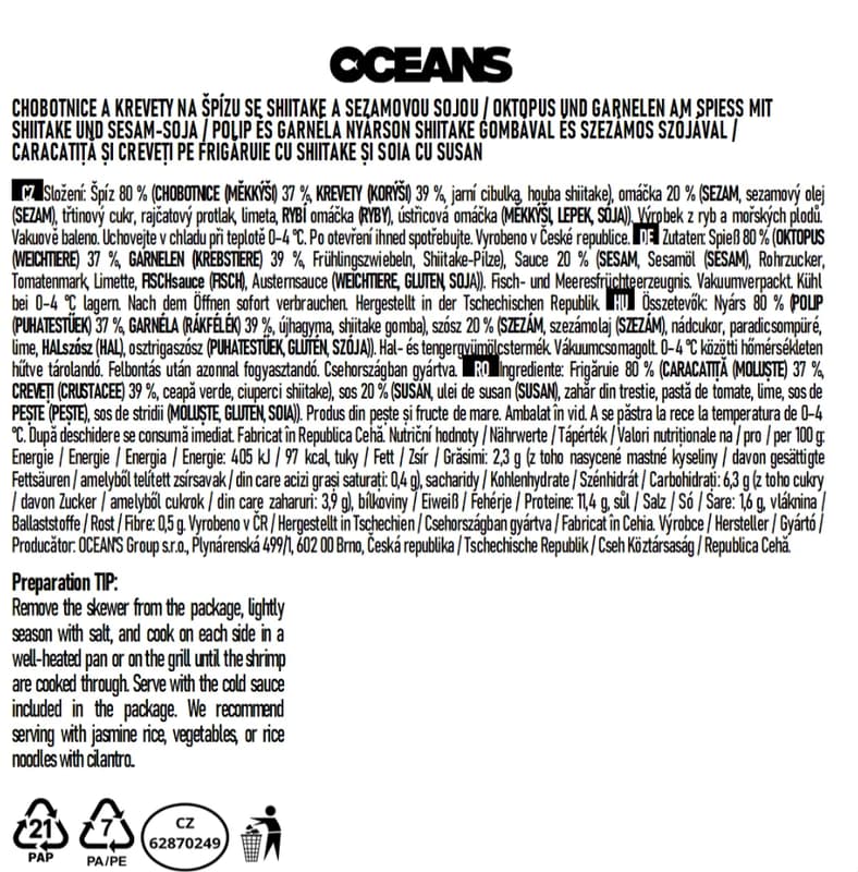 Oceans Chobotnice a krevety na špízu se shiitake a sezamovou sojou
