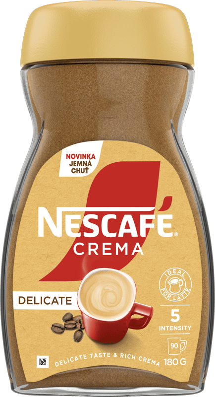 Nescafé Crema Delicate rozpustná káva s bohatou pěnou a jemnou chutí kávy