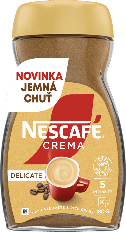 Nescafé Crema Delicate rozpustná káva s bohatou pěnou a jemnou chutí kávy