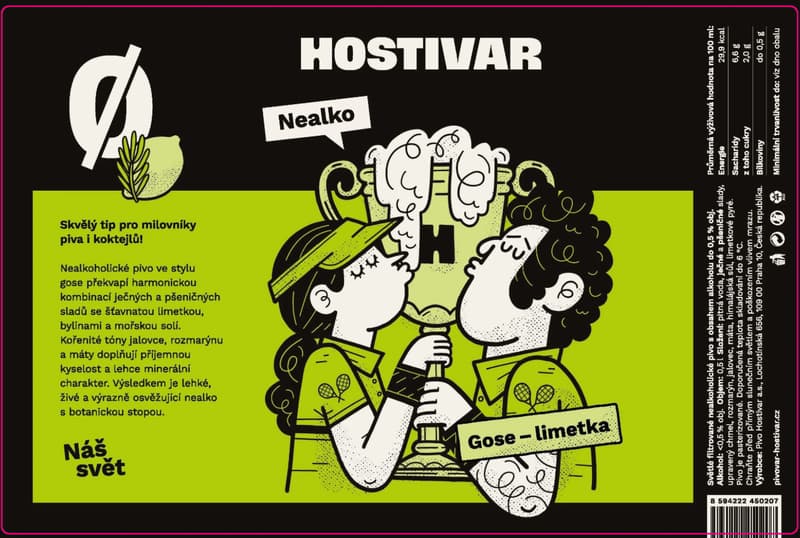 Hostivar Nealko Gose limetka nealkoholické pivo plech