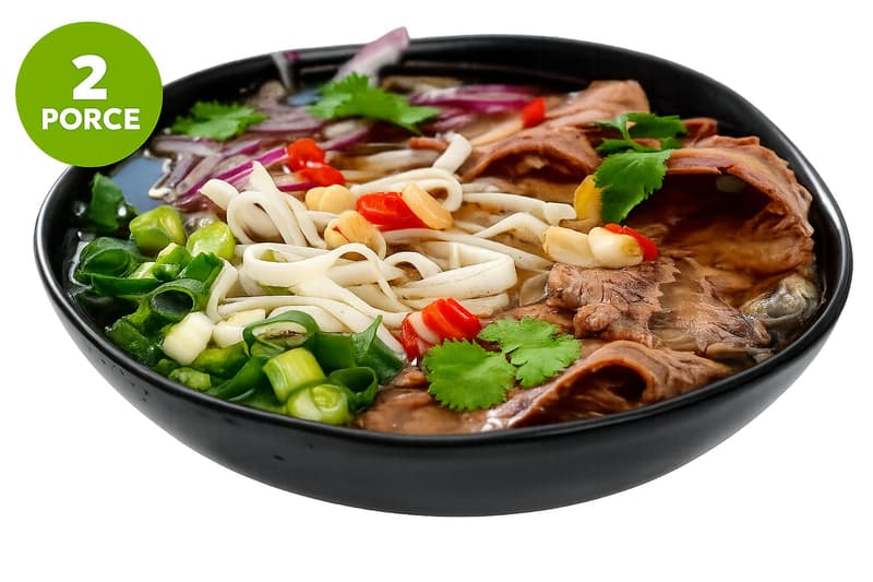 Polévka Pho Bo s rýžovými nudlemi, hovězím masem a zeleninou (set k přípravě hotového jídla)