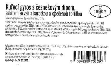 Kuřecí gyros s česnekovým dipem, zelným salátem s karotkou a tortillou (set k přípravě hotového jídla)