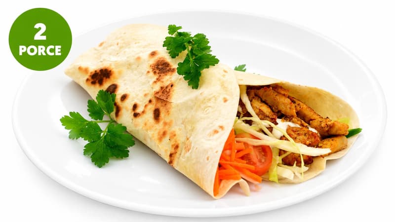Kuřecí gyros s česnekovým dipem, zelným salátem s karotkou a tortillou (set k přípravě hotového jídla)