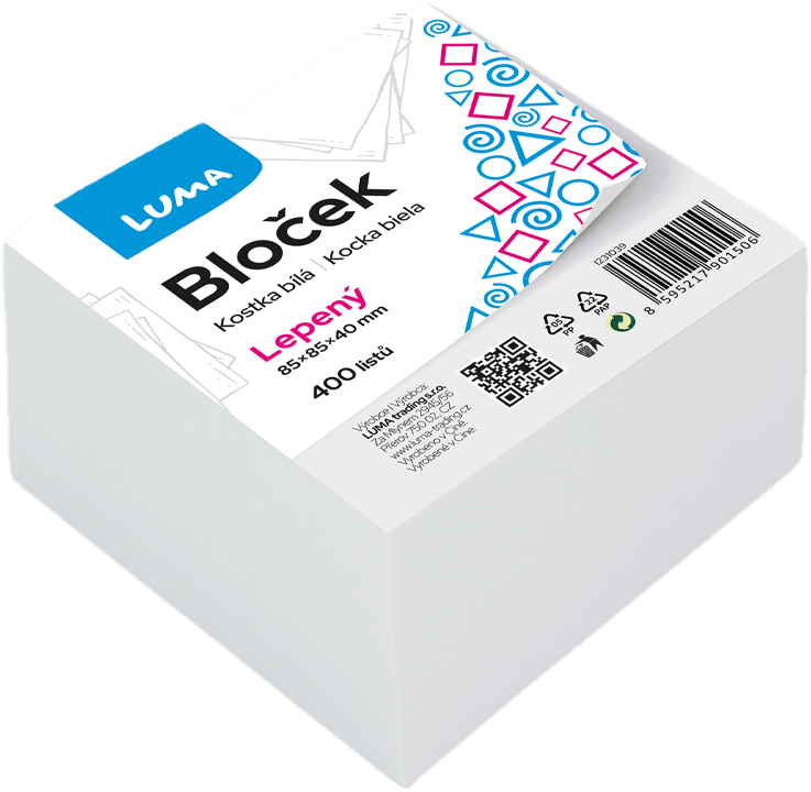 Luma Bloček kostka bílá lepená 85×85×40 mm