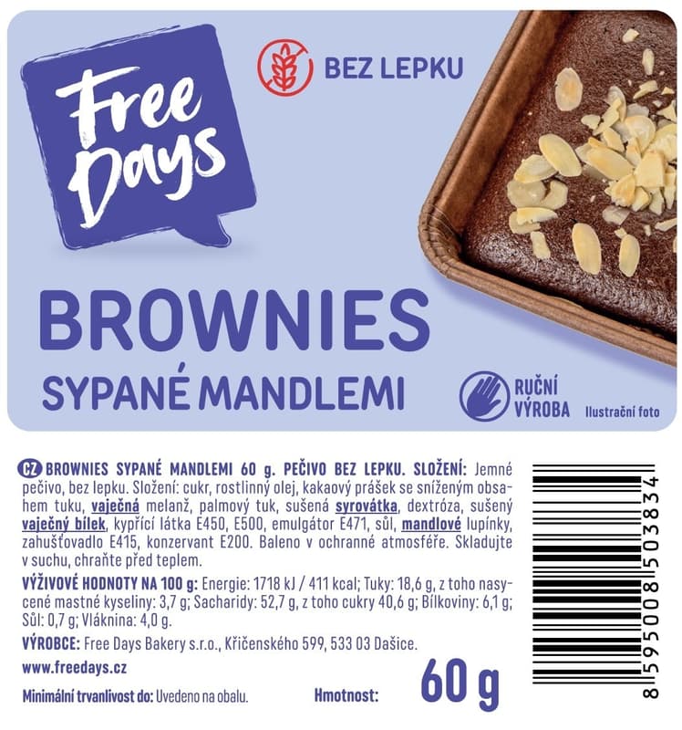 Free Days Brownies sypané mandlemi