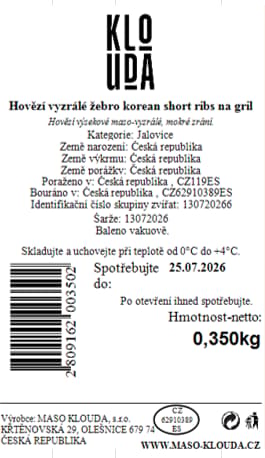 Maso Klouda Hovězí vyzrálé žebro korean short ribs na gril