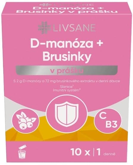 LIVSANE D-manóza+Brusinky v prášku 10x2.7g