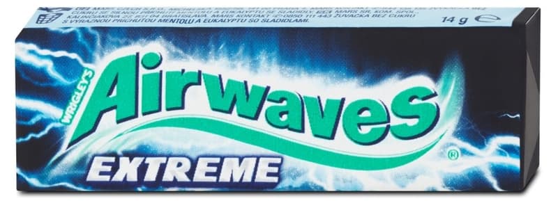 Wrigley's Airwaves Extreme sugar-free gum with strong menthol and eucalyptus flavor