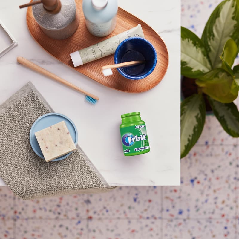 Wrigley's Orbit Sugar-free chewing gum with a mint flavor jar