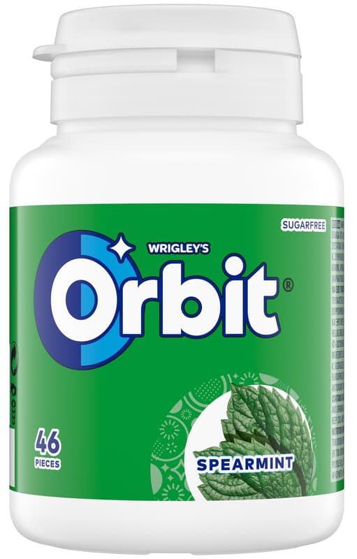 Wrigley's Orbit Sugar-free chewing gum with a mint flavor jar