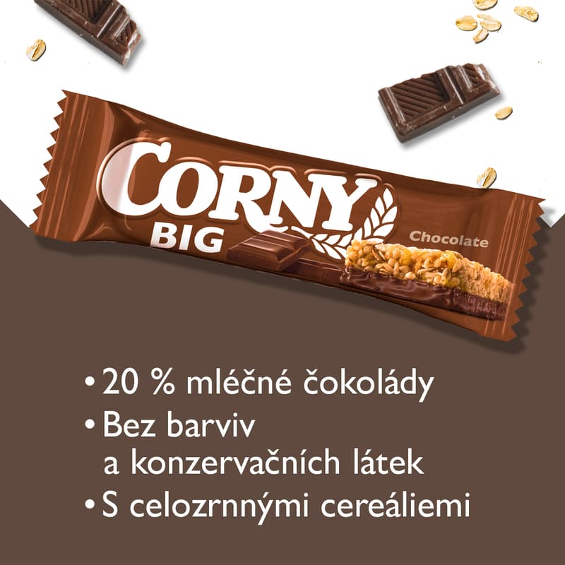 Corny BIG Cereální tyčinka polomáčená v mléčné čokoládě