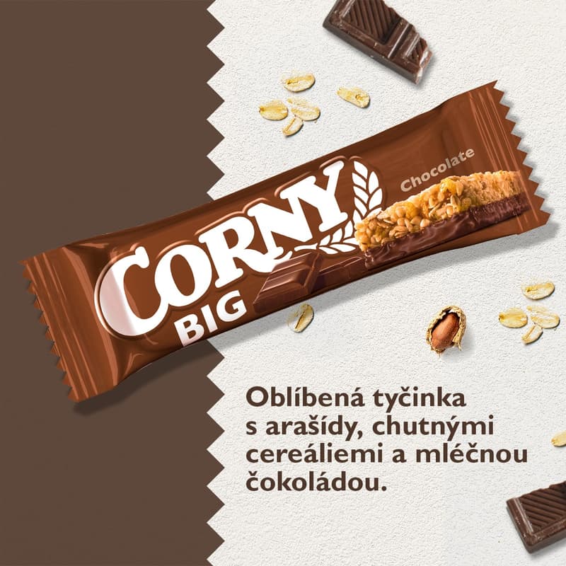 Corny BIG Cereální tyčinka polomáčená v mléčné čokoládě
