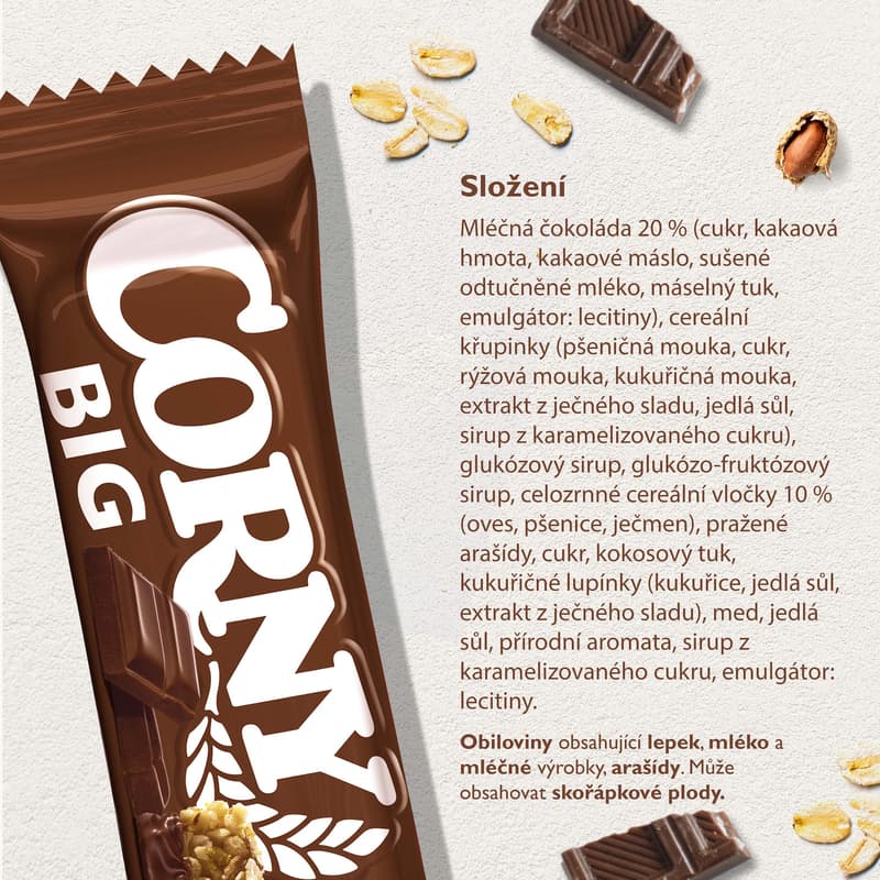 Corny BIG Cereální tyčinka polomáčená v mléčné čokoládě